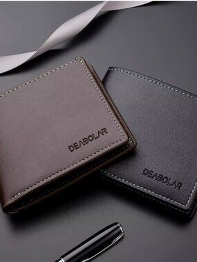 Men’s PU Leather Slim Bifold Wallet | Short Folding Credit Card Holder